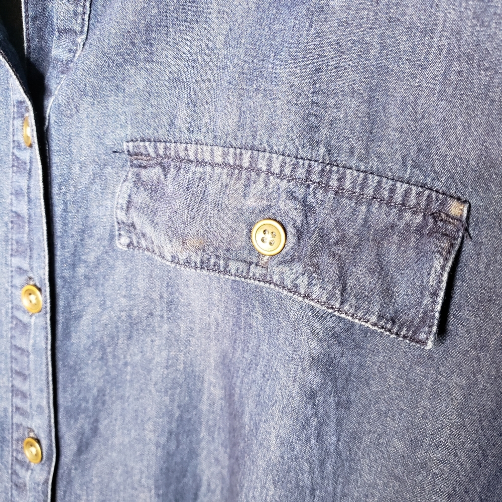 New Look Chambray Dress Dark Wash Tab Sleeve - Picture 5 of 6